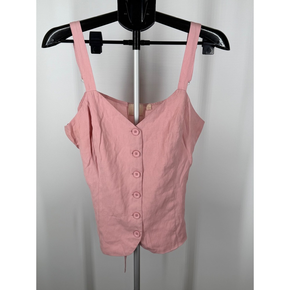 Good Luck Gem Pink Linen‎ Blend Button Front Tie Back Camisole Top XL